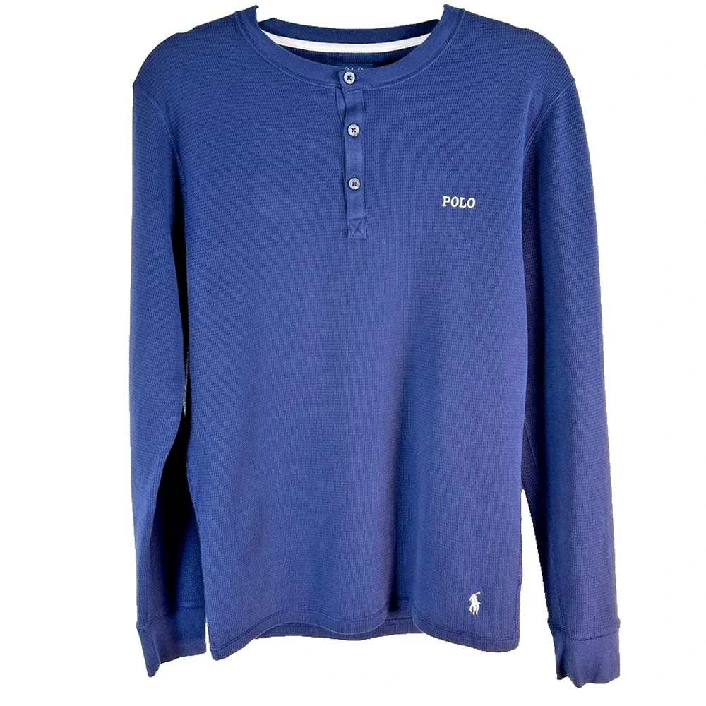 Polo Ralph Lauren Men's Navy Logo Waffle Thermal Sleepwear Henley T-Shirt